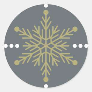 Graue und goldene Weihnachtsschneeflocke Design Runder Aufkleber