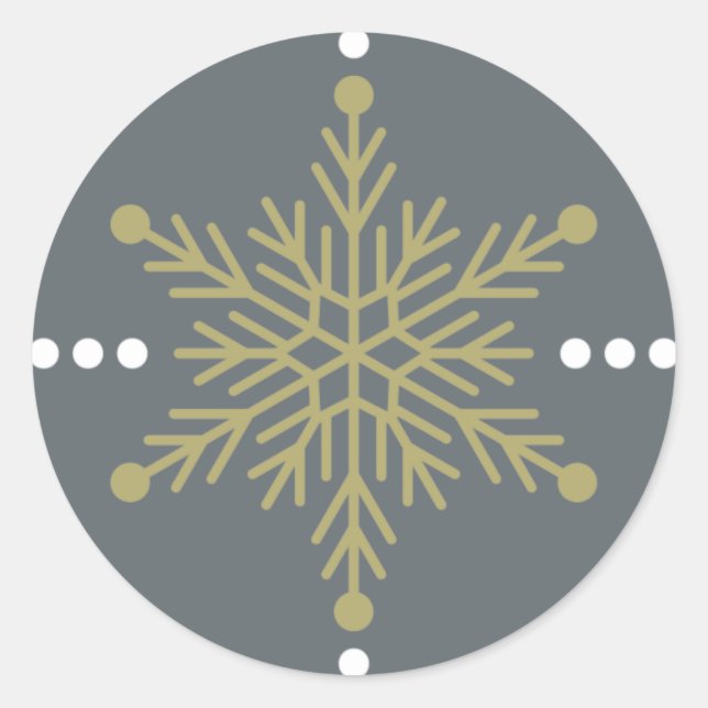 Graue und goldene Weihnachtsschneeflocke Design Runder Aufkleber (Vorderseite)