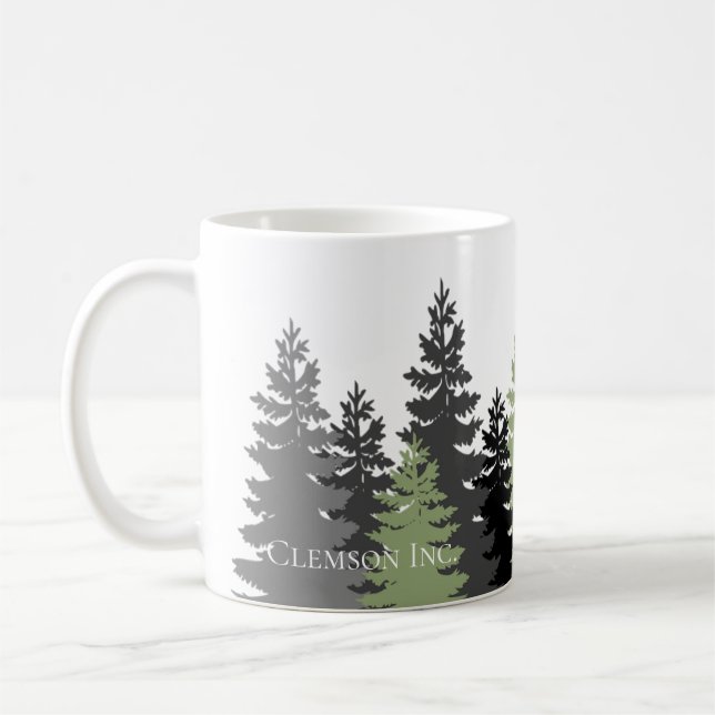 Graue und grüne Evergreen Trees Elegant und rustik Kaffeetasse (Links)