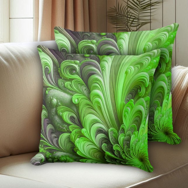 Graue und grüne Skulptur aus Blumen und Federn Kissen (Grey and Green Sculpted Floral and Feathered Pattern Throw Pillows Cover Photo 1)