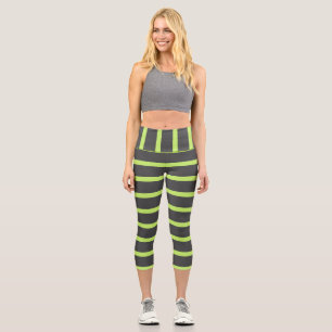 Graue und grüne Streifen Capri Leggings