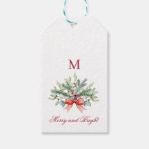 Graue und helle rote Monogram Holiday Greenerie