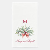 Graue und helle rote Monogram Holiday Greenerie