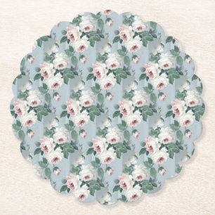 Graue und hellrosa Rose Muster Retro / Vintag Untersetzer