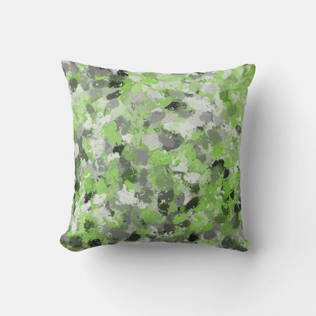 Graue und kalkgrüne Paintballs Kissen (Vorderseite)