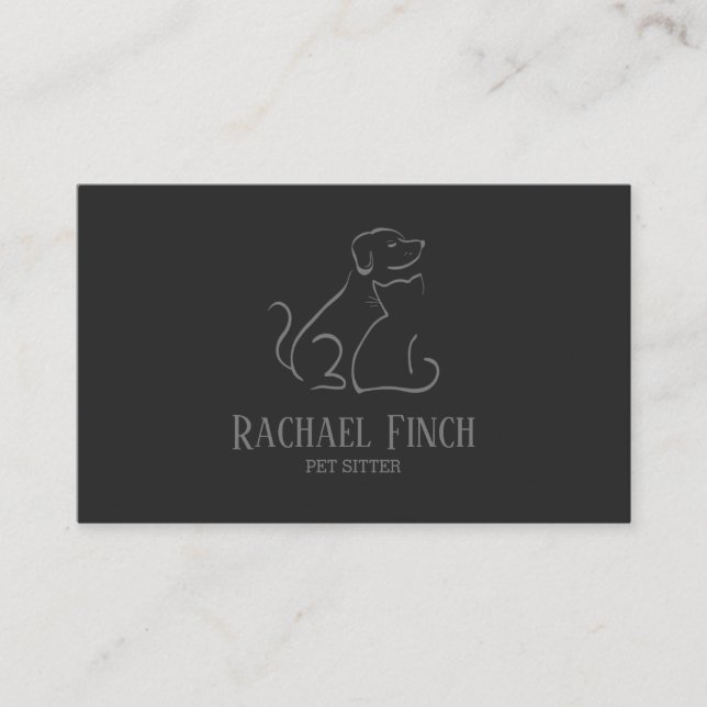 Graue und Kohle Modernes Minimalistisches Pet-Logo Visitenkarte (Vorderseite)