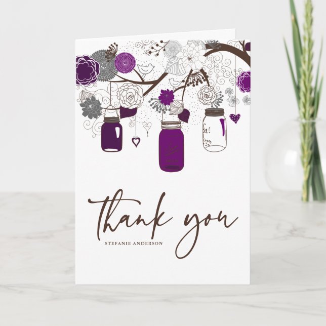 Graue und Lila Mason Jars Wedding Dankeschön Card Dankeskarte (Vorderseite)