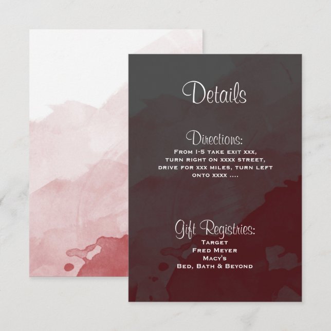 Graue und Maroon Wedding Einladung Details Karte (Vorne/Hinten)