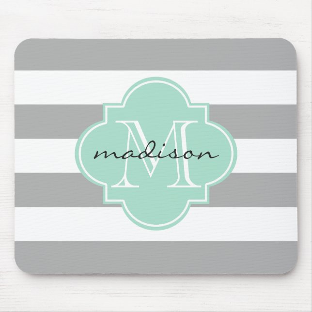 Graue und Minze Nautische Streifen, kundenspezifis Mousepad (Vorne)