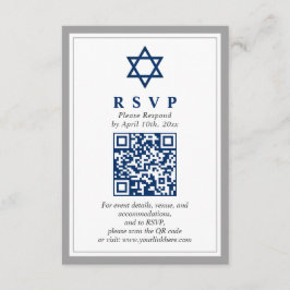 Graue und Navy Blue Bar Mitzvah QR Code UAWG Begleitkarte