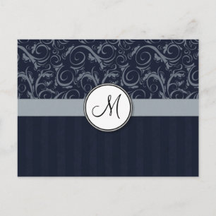 Graue und Navy Floral Wisps & Stripes mit Monogram Postkarte