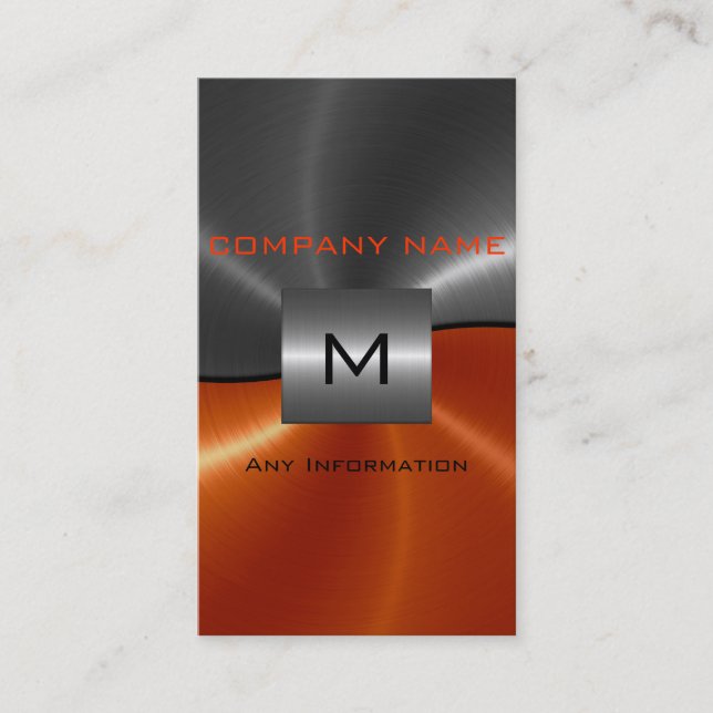 Graue und orange Edelstahlmetalle Visitenkarte (Vorderseite)
