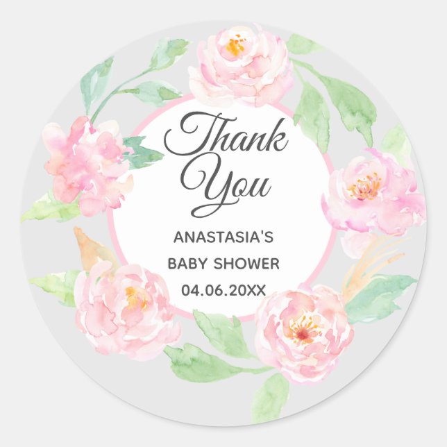 Graue und rosa Blumenstrauß Dankeschön Kinderdusch Runder Aufkleber (Vorderseite)