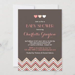 Graue und rosa Chevron-Einladung zur Babyparty Einladung