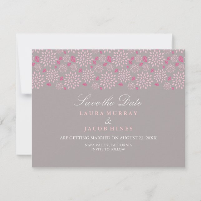 Graue und rosa Frühlingsblütenhochzeit retten das  Einladung (Vorderseite)