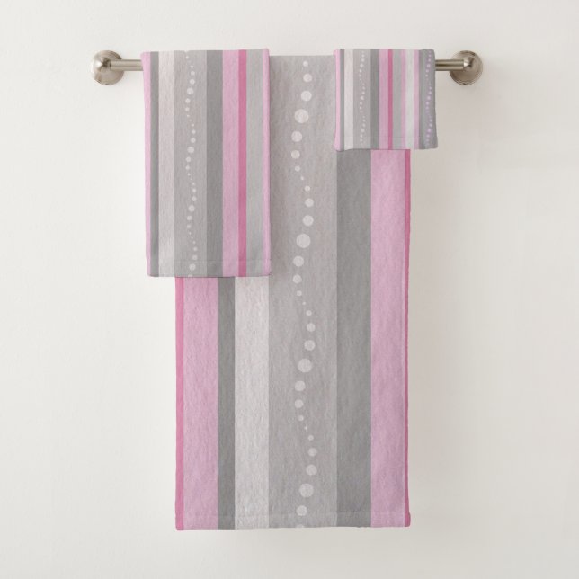 Graue und rosa Streifen Badhandtuch Set (Insitu)