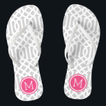 Graue und rosa Trellis Monogramm Flip Flops<br><div class="desc">Maßgeschneiderte,  bedruckte Flop-Sandalen mit einem stilvollen,  modernen Trellis-Muster und einem eigenen Monogramm oder einem anderen Text in einem Kreisrahmen. Klicken Sie auf Anpassen,  um Schriftart und Farben zu ändern oder eigene Bilder hinzuzufügen,  um ein einzigartiges Design zu erstellen!</div>