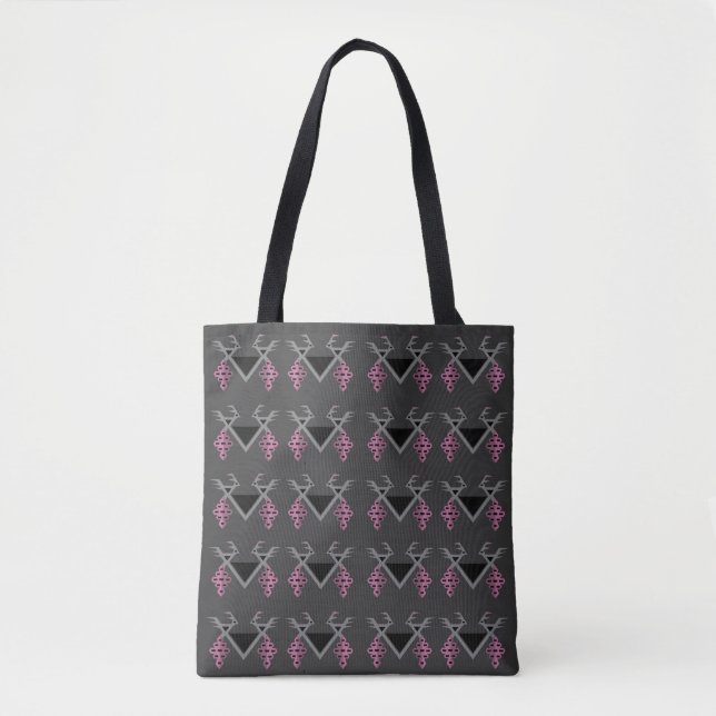 Graue und rosa Vögel im Weingarten Kilim Ornament Tasche (Vorderseite)