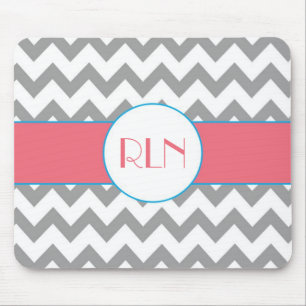 Graue und rosa Zickzack Monogramm-Mausunterlage Mousepad