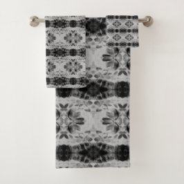 Graue und schwarze Blüten Gemustert Badhandtuch Set