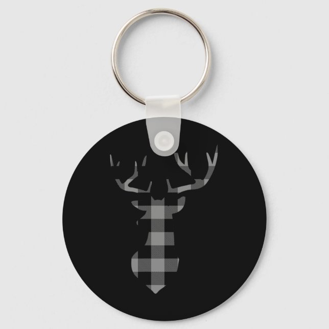 Graue und schwarze Buffalo Karierte Flannel Weihna Schlüsselanhänger (Vorderseite)