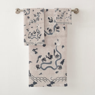 Graue und schwarze Deko Dragon Art Badhandtuch Set