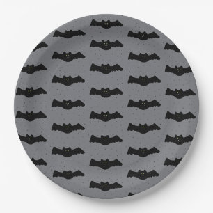 Graue und schwarze Halloween-Fledermäuse Pappteller