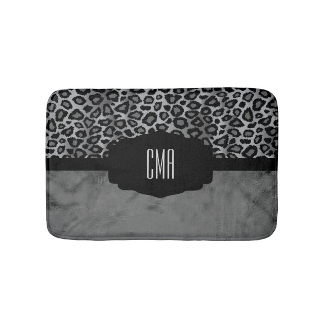 Graue und schwarze Leopardenmuster| DIY Monogramm Badematte (Vorderseite)