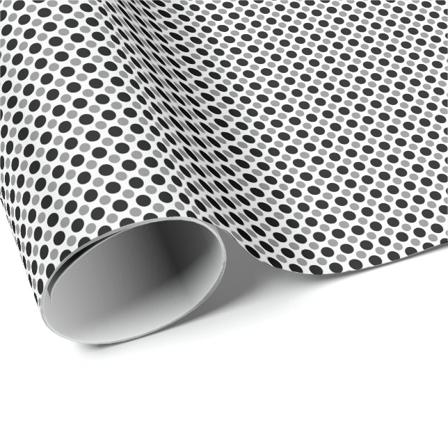 Graue und schwarze Polka Dots Geschenkpapier (Rolleneckpunkt)