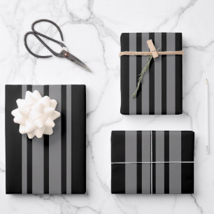 Graue und schwarze Streifen Geschenkpapier Set