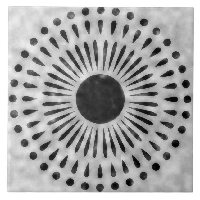 Graue und schwarze Sunburst-Fliesendekorationskuns Fliese (Vorderseite)