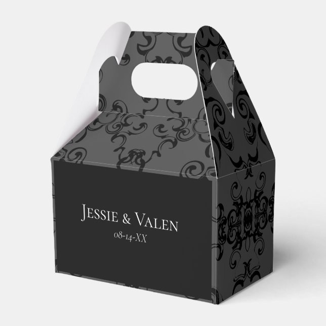 Graue und schwarze Swirl Gothic Wedding Geschenkschachtel (Vorderseite)