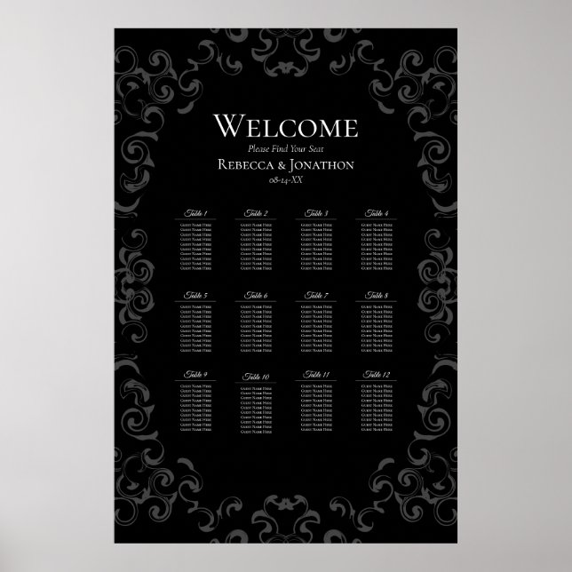 Graue und schwarze Swirl Gothic Wedding Poster (Vorne)