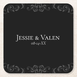 Graue und schwarze Swirl Gothic Wedding Rechteckiger Pappuntersetzer