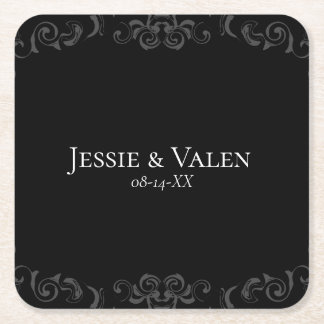 Graue und schwarze Swirl Gothic Wedding Rechteckiger Pappuntersetzer