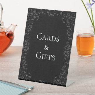 Graue und schwarze Swirl Gothic Wedding Sockelschild