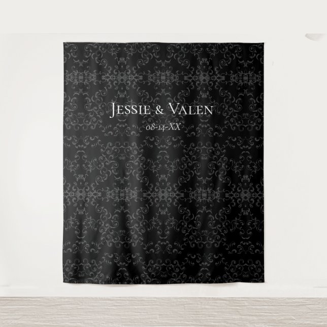 Graue und schwarze Swirl Gothic Wedding Wandteppich (Vorderseite)