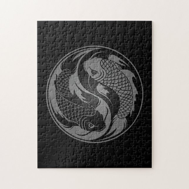 Graue und schwarze Yin Yang Koi Fische (Vertikal)