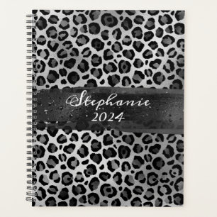 Graue und Silberfolienleopard Pinselstriche Planer