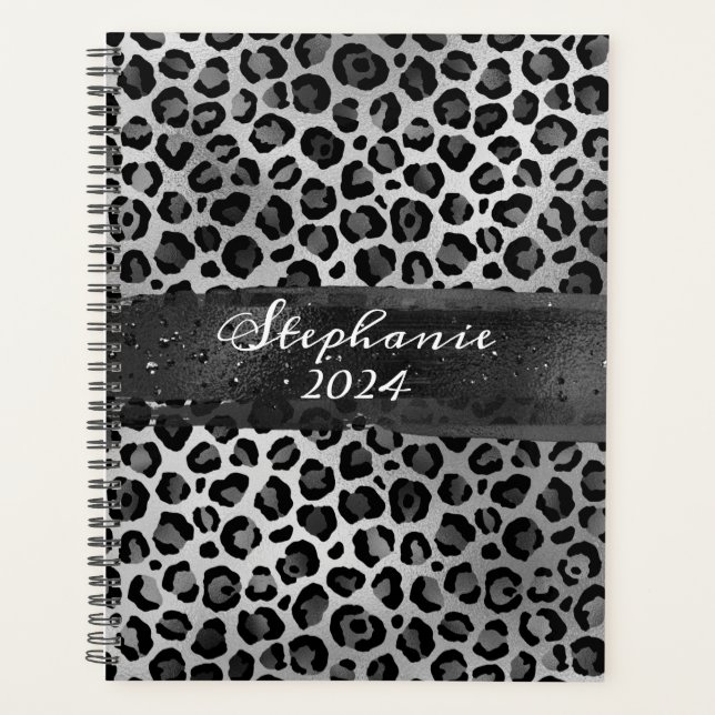 Graue und Silberfolienleopard Pinselstriche Planer (Vorderseite)