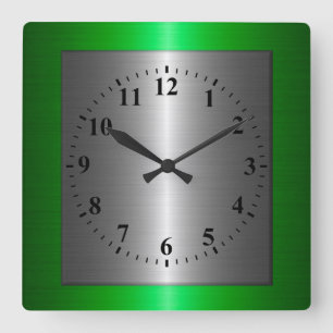 Graue und silberne Edelstahlmetalle Quadratische Wanduhr