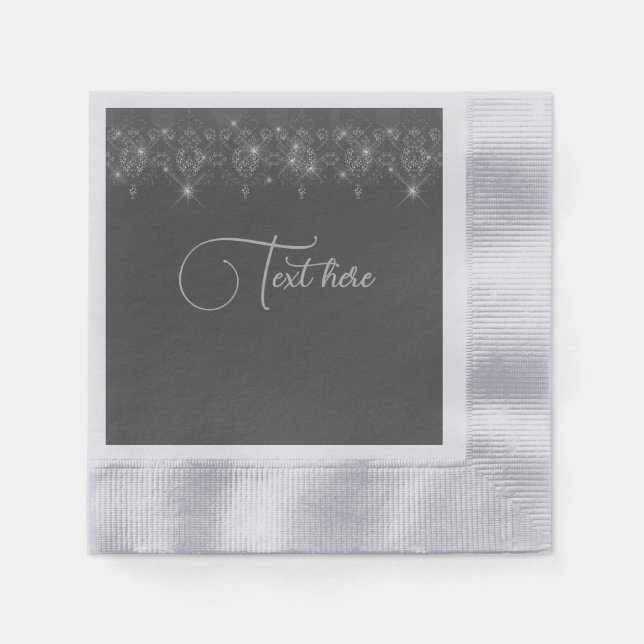 Graue und silberne Spitzen elegante, funkelnde Ser Serviette (Vorderseite)