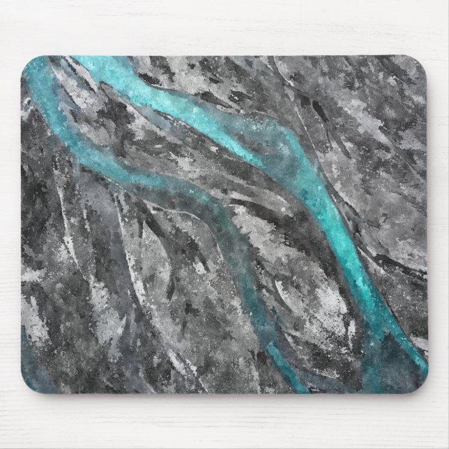 Graue und türkisfarbene Wasserfarben Mousepad (Vorne)