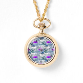 Graue und violette Blumenmuster Armbanduhr