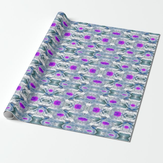 Graue und violette Blumenmuster Geschenkpapier (Ungerollt)