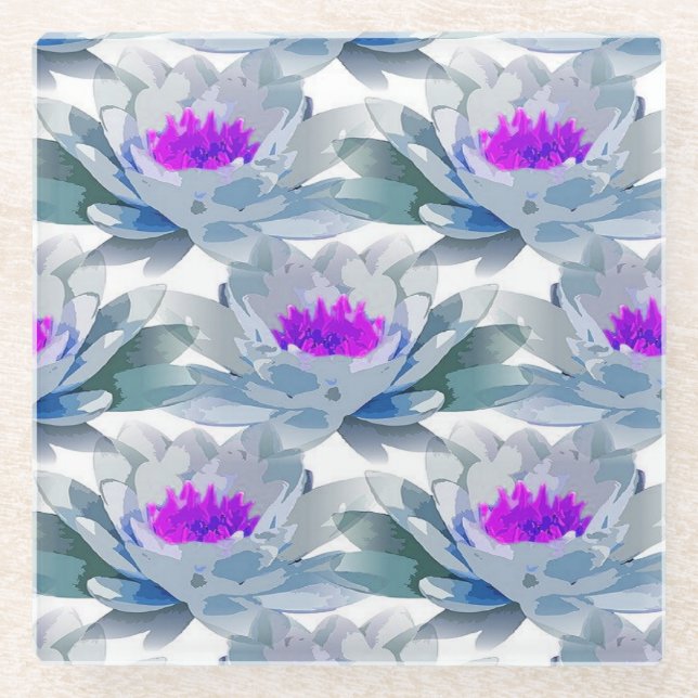 Graue und violette Blumenmuster Glasuntersetzer (Vorderseite)