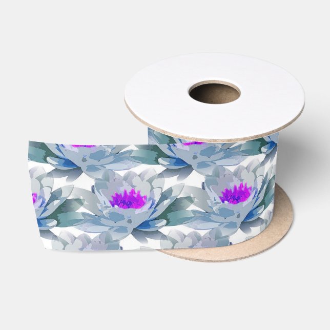 Graue und violette Blumenmuster Satinband (Spule)