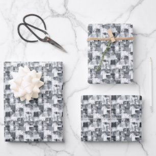 Graue und weiße abgenutzte Farbe Geschenkpapier Set