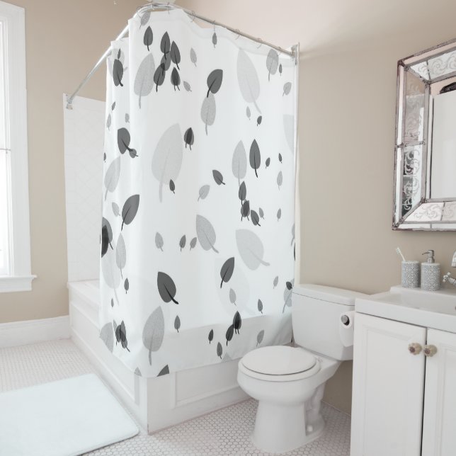 Graue und weiße Blätter Duschvorhang (Beispiel)
