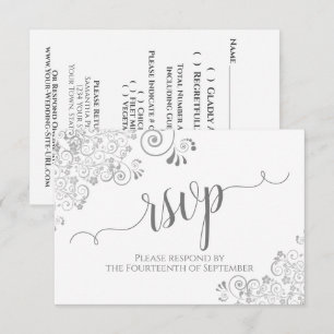 Graue und weiße elegante Kalligrafie Verspielte Ho RSVP Karte